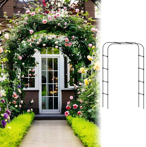 JCVCCV Torbogen Rankhilfe Für Kletterpflanzen, Metall Bogenstützen Für Topfpflanzen, Rosen, Trauben Und Clematis, Pergola-Laube Aus Eisen Für Balkone Und Höfe(120 * 235cm/3.9 * 7.7ft)