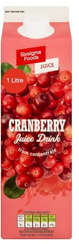 Sixsigma Foods Cranberry Juice Drink from Concentrate (6 x 1 Litre) - Perfect for Hydration, Meals & Mixers, Great for Family Refreshment, Enjoy Chilled Anytime of the Day (Case of 6)