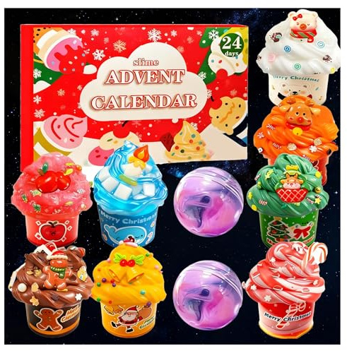 Fluffy Slime Adventskalender 2025 Slime, adventskalender mädchen 10 jahre, 24 Tage Schleim Adventskalender 2025 Kinder Schleim Weihnachten Kit Geschenk für Kinder Teenager Mädchen und Jungen