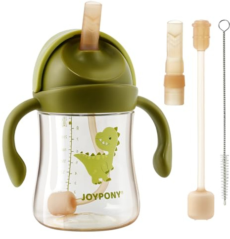 Joypony PPSU Sippy Cup, 266ml Spill Proof Weighted Straw Cup, Green