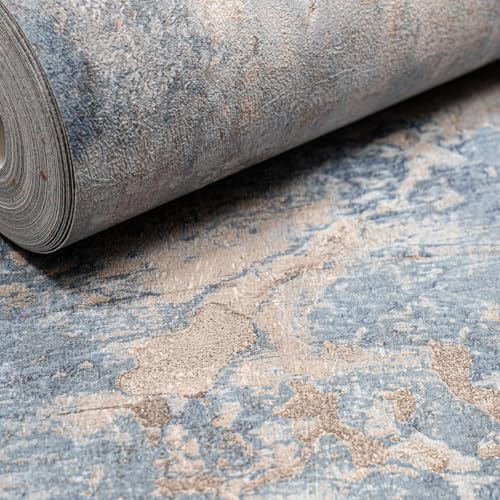 SOPHIE LAURENCE Blue Brown Concrete Effect Industrial Urban Wallpaper – Textured Luxury Paste-The-Wall Roll, Washable & Durable, Ideal for Living Room, Bedroom & Feature Walls, (10.05m x 53cm)