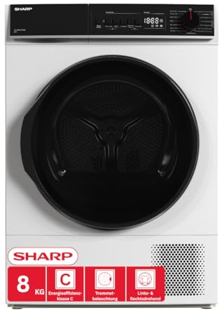 Sharp KD-PRO8S7GWC-DE Wäschetrockner, 8kg, C, WiFi, 15 Trockenprogramme inkl. 20-Minuten-Schnelltrockenprogramm, Weiß