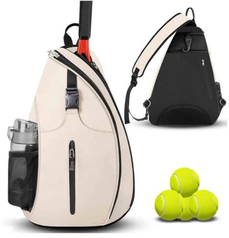 GUOXIAD Tennistasche, Badminton-Trainingstasche, Outdoor-Sportrucksack Mit Schultergurt, Umhängetasche Mit Mehreren Fächern(Beige)