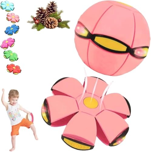 Vutlace Magic Ball, Kid's Magic Metaball, 2-in-1 Bouncing Ball with 6 Light, Magic Flying Saucer, Dual Form Freely Switchable, Parent-Child Interaction, Suitable for Indoor & Outdoor Use (Light Pink)
