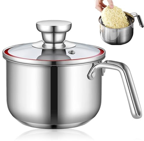 Kochtopf 1,75 L Edelstahl mit Glasdeckel, 16 cm Milchtopf Doppelwandig für Simmertopf, Induktion, Wasserbad-Schmelztopf, Puddingtopf, Spülmaschinengeeignet, Für Alle Herdarten Geeignet