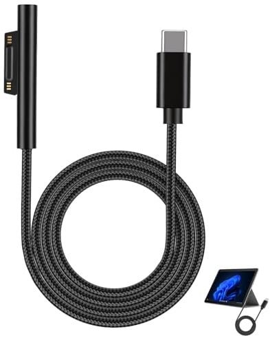 PD USB-C Charging Cable 1.8 m Nylon Braided Compatible with Microsoft Surface Pro 3/4/5/6/7/8 & Go, 15V 3A (45W) PD Power Supply Required