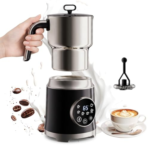 YUZINO Milk Frother Electric 6 in 1, Max 800ml Heating & 350ml Frothing Capacity, Milk Steamer with Detachable 304 Stainless Steel Jug, Auto Shut Off, Dishwasher Safe