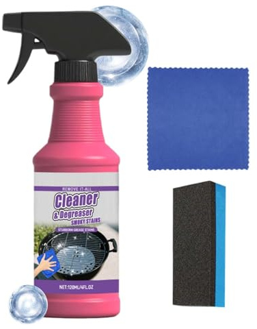 Fast Powerful BBQ Grill Degreasing Spray - 120ml Set with Cloth | Smoker Cleaner Powerfully Removes Burnt Food | Outdoor Kitchen, Cooker Hoods, Grates, Ovens