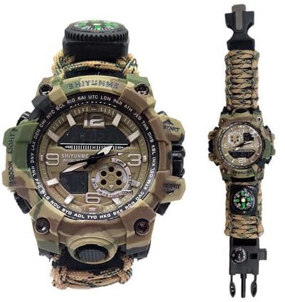 MONTY SOUL Braccialetto Tattico Multifunzione 7-in-1 – Orologio Survival con Bussola, Termometro, Fischietto e Corda da Paracadute da 250 libbre – Per Campeggio, Trekking e Arrampicata