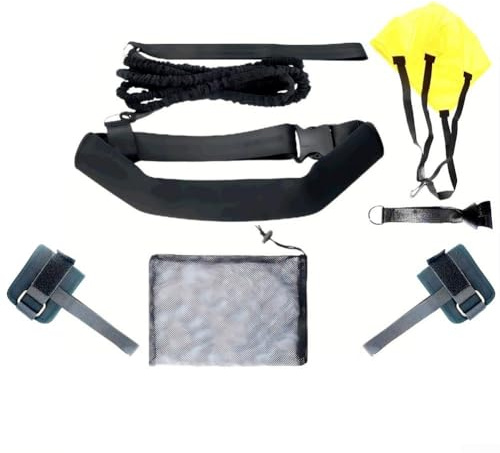 Set di allenamento 3 in 1 per resistenza al nuoto, con paracadute, cinghie per caviglia e imbracatura in vita per la costruzione di resistenza