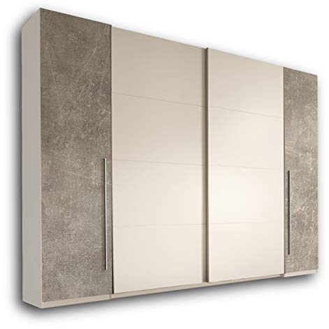 MATCH Eleganter Kleiderschrank mit viel Stauraum - Vielseitiger Schwebetürenschrank in Betonoptik, Weiß - 315 x 226 x 60 cm (B/H/T)