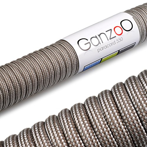 Ganzoo Paracord 550 Seil, Nylon-Polyester, 4mm, Typ 3, 30 Meter, 7 Kernstränge, Outdoor-Schnur, Allzweck-Seil, Hundehalsband, Hundeleine, Armband knüpfen, Camping, Survival - weiß braun