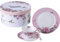 London Boutique Juego de 3 Tazas de té y platillo de café de 7.5 Pulgadas, 3 Platos de Postre de Porcelana Vintage con pájaros, Mariposas, Caja de Regalo Floral (Rosa)