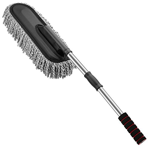 MoKo Car Duster, Multipurpose Car Wash Brush Exterior and Interior Microfiber Duster with Extendable Handle for Cleaning - Grey