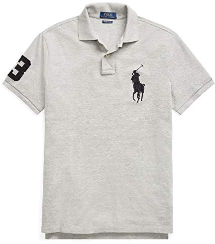 Polo Ralph Lauren Mens Custom Fit Big Pony Mesh Polo Shirt (Large, Grey Heather)