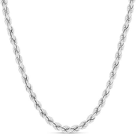 Verona Jewelers 925 Sterling Silver Diamond-Cut Rope Chain Solid Link Necklace 2MM 2.5MM 3MM- Braided Twist Necklace, Men Women Boys Girls, Jewelry Accessories Made in Italy, 14-36, Metal