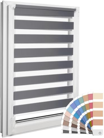 Home-Vision Premium DuoRollo Klemmfix ohne Bohren Graphit B75 x H220cm | Doppelrollo mit Klemmträgern für Fenster & Türen Lichtschutz Tag & Nacht Rollos einfache Montage