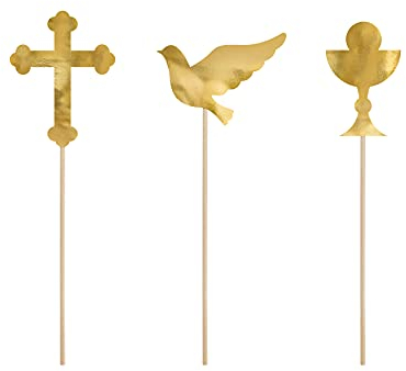 PartyDeco Mellilu Erstkommunion Kuchenstecker Gold Topper 31,5 cm, 6 St. Tortenaufsatz Kuchentopper