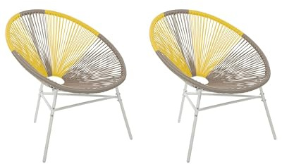 Beliani Set of 2 Garden Chairs Multicolour, White, Beige, Yellow Pe Rattan Stackable With Backrest, Acapulco