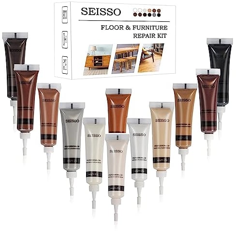 SEISSO Wood Furniture Repair Kit Wood Filler - Restore Any Wood Furniture, Laminate Floor, Cover Surface Scratch for Wooden Table, Cabinet, Door, Veneer, Cherry, Walnut, Touch up Maker Oak, 12 Colors
