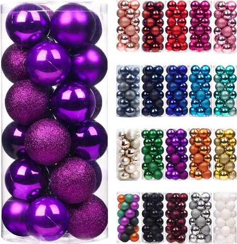 Emopeak, Weihnachtskugeln für den Weihnachtsbaum, bruchsicher, 4 cm, hängende Kugel für Festtage, Hochzeit, Party, Dekoration, violett, 24 Stück