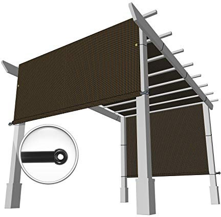 Windscreen4less 8’ x 16’ Universal Replacement Shade Cover Canopy for Pergola Patio Porch Privacy Shade Screen Panel with Grommets on 2 Sides Includes Weighted Rods Breathable UV Block Brown