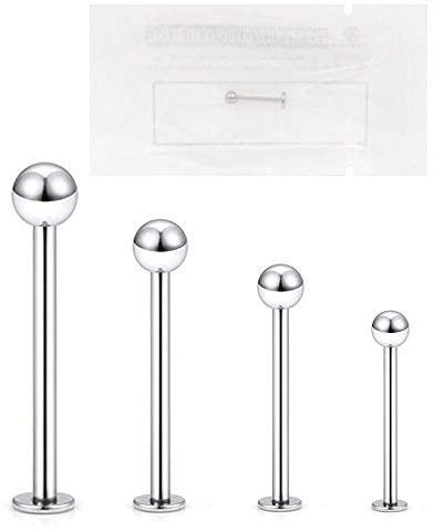Warrior Labret Lip Piercing Steriles Titan G23 Größe 16G (1,2 mm) mit Einer 3 mm Kugel Einteilige Verpackung PTC-01(12)