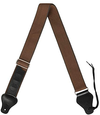 CASCHA Gitarren-Gurt verstellbar braun I Länge anpassbar von 89 bis 158 cm I 3 praktische Pick-Halterungen & Enden aus Leder I bequemer Gurt aus Baumwoll-Polyester-Mix I Guitar Strap