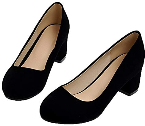 MISSUIT Damen Chunky Heels Pumps mit Blockabsatz 5cm Mid Heels Geschlossen Schuhe(Schwarz,35)