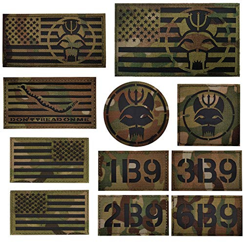 Seal Team DEVGRU Trident Infrarot-Katzenkopf, Infrarot-reflektierend, personalisierbar mit US-Flagge, Anrufzeichen, Dont Tread On Me Army Moral Militär Taktische mit Befestigungsschnalle