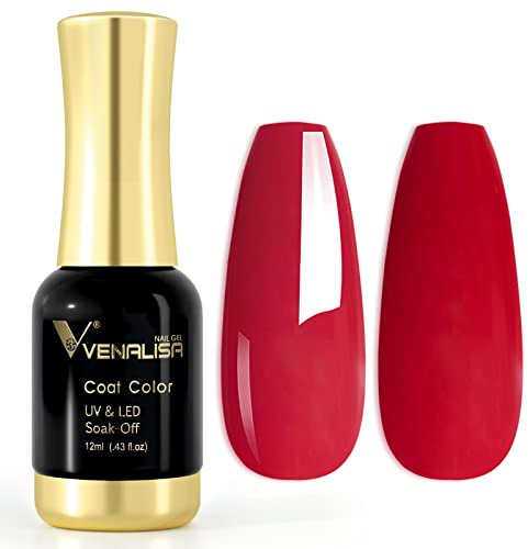 VENALISA 12ml Varnish Red Gel Nail Polish Soak Off Nail Lamp UV LED Natural Nail Gel Polish Nail Art DIY Manicure French Gifts, 0.43 OZ