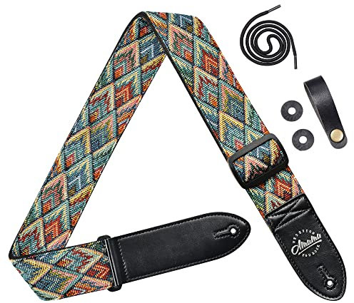 AMUMU Gitarrengurt, mehrfarbig, Retro-Musterdesign, für Akustik-, E- und Bassgitarren, 5 cm breit