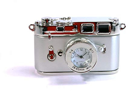 Siva Clock Camera Silber Quarzuhr aus Metall im Kamera Design