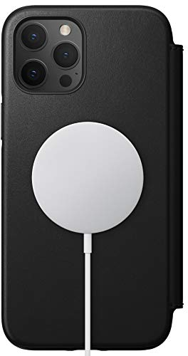 NOMAD Modern Folio Case mit MagSafe-Kompatibilität, Klapphülle aus Echtleder kompatibel mit iPhone 12 Pro Max in schwarz