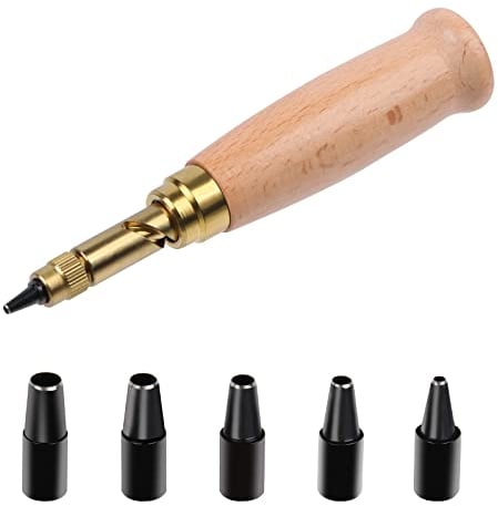 Locher zum Nähen Leder Papierhandwerk, 6 Größen: 1,5 mm, 2 mm, 2,5 mm, 3 mm, 3,5 mm, 4 mm, Holzgriff, stark und langlebig, perfekt für Leder, Papier, Karten und Filz