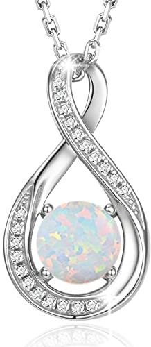 GEMLANTO 925 Sterling Silber erstellt Opal Halskette Oktober Geburtsstein Halsketten für Frauen Infinity Zierliche Geburtstag Jubiläum Schmuck Geschenke für Sie 40+5cm