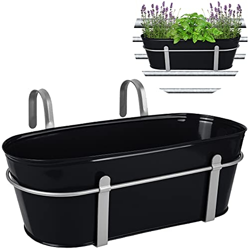 alles-meine.de GmbH 5 Stück Hänge - Töpfe/Blumentöpfe/Balkonkästen Farbwahl Ø 50 cm - mit Haken - Metall - schwarz - oval - länglich - Hängend - Aufhängen - groß - mit ..