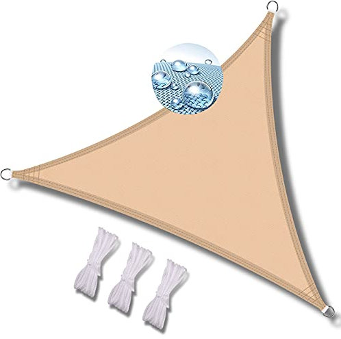 sonnensegel dreieckig 2.4x2.4x2.4m led sonnensegel dreiecks sonnensegel dreieck rechtwinklig terrassen sonnensegel stangen balkonsegel 95% UV-schutz für terrasse inkl befestigungsseile-Creme farben