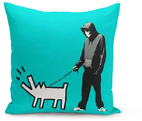 Fabulous Kissen Kissenbezug 40x40 cm Banksy Choose Your Weapon Hund Blau Graffiti Street Art