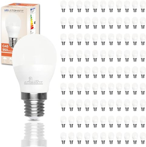 LED ATOMANT Confezione da 100 Lampadina LED G45 9W, Attacco E27, Colore Bianco Neutro (4500K), 950 Lumen