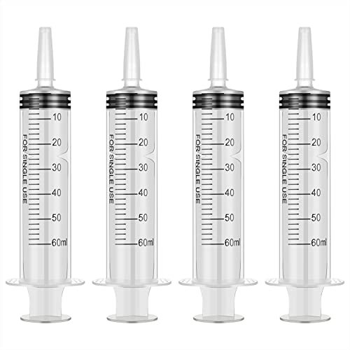 Dacitiery 60ml Plastic Syringe with Cap and 4 Adapters, No Needle Liquid Measuring Syringe for Pet Feeding, Plant Watering, Precise Dosing