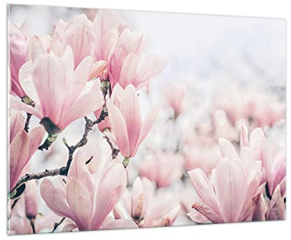 ARTTOR Bilder auf Glas 100x70cm Glasbild Magnolie Blumen Rosa Groß Wanddeko Bild im Glas Schlafzimmer Küche Deko Wandbilder Dekoration Wohnzimmer Modern Wall Decor Wand Kunstdruck Art GAA100x70-4396