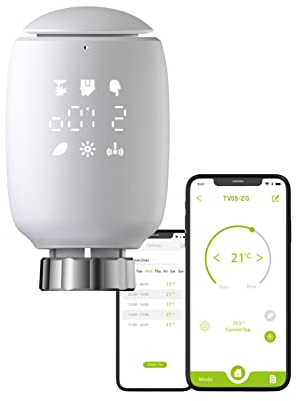 Qiumi Zigbee Thermostat Heizkörper Ventil, eTRV, Alexa, Googlehome, Größe kompatibel mit den meisten Ventilen, die Anzeigeschriftrichtung ist einstellbar
