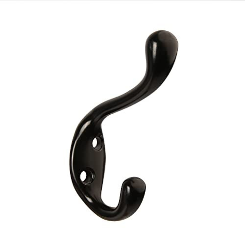 HASWARE 6 PCS Double Prong Robe Hook, Dual Coat Hooks Antique Wall Mounted Hooks Robe Vintage Hooks Hangers Heavy Duty with 12 Pieces Screws for Coats Hat Clothes Hanger Towel Keys (Black)