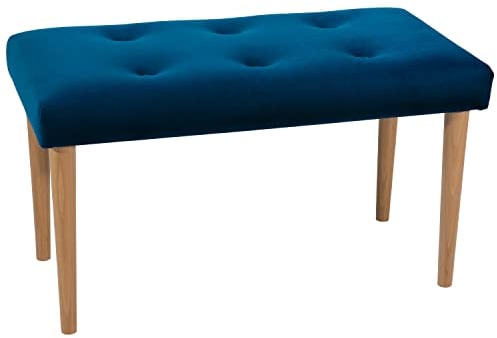 LORDLY Sitzbank mit Beinen aus Buche Prudhomme NAT 80x40cm - Marineblau Veloursstoff, Innensitz, Polsterbank mit Samtbezug, Bank für Wohnzimmer, Schlafzimmer, Flur, max. 300 kg