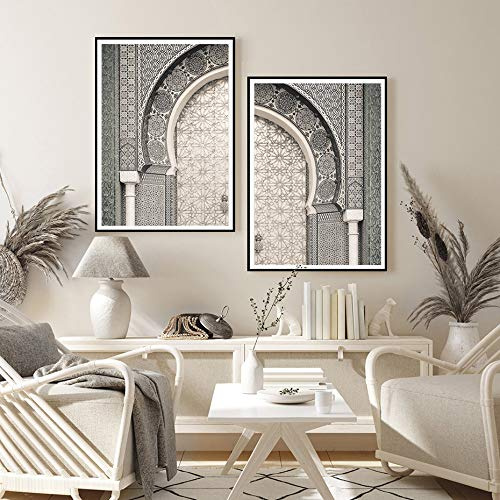 Moderner marokkanischer Posterdruck Marrakesch Tür Reise Wandkunst Boho Leinwandbild Bilder für Wohnzimmer Heimdekoration 40x60x2 ungerahmt