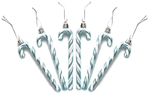Pack of 6-13CM Glitter Candy Cane –Christmas Tree Hanging Decoration Bauble Xmas Ornament (Ice Blue)