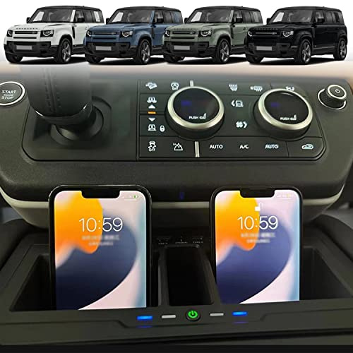 Duales Kabelloses Ladegerät Auto für Land Rover Defender 90 110 130 2020 2021 2022 2023, 15W Qi Wireless Schnellladendes Handy-Ladegerät mit 27W USB-A und Typ-C-Anschluss für iPhone Samsung