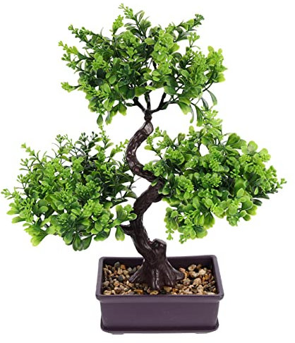 GANAZONO Artificial Bonsai Plant Fake Potted Plants Decoration Ceramic Flower Pot Green Bonsai Tree for Home Office Desk Display Easy Maintenance