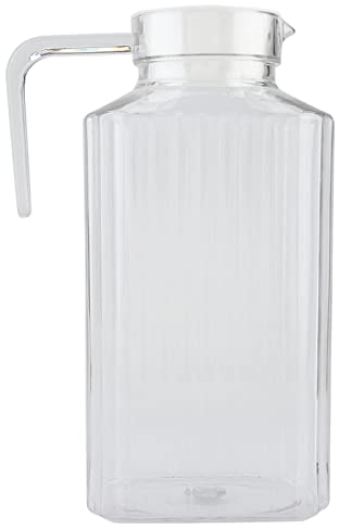 Carafe en acrylique, pichet en plastique incassable avec couvercle, pichet en plastique transparent pour thé glacé, sans BPA, petit pichet à eau résistant à la chaleur pour thé, sangria(1800ml)